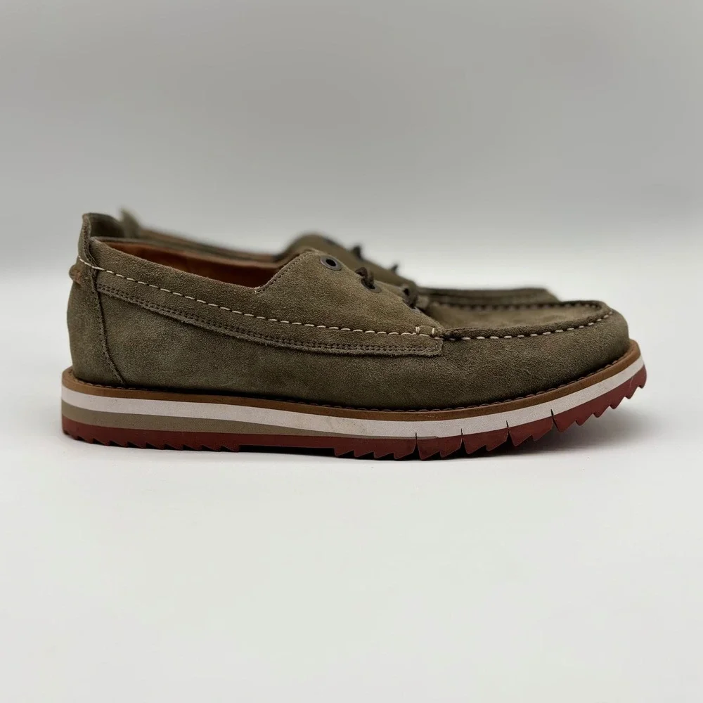 Clarks Mens Olive Green Suede Boat Shoes MocToe‎ Wedge Sole 261577597075 Size8.5